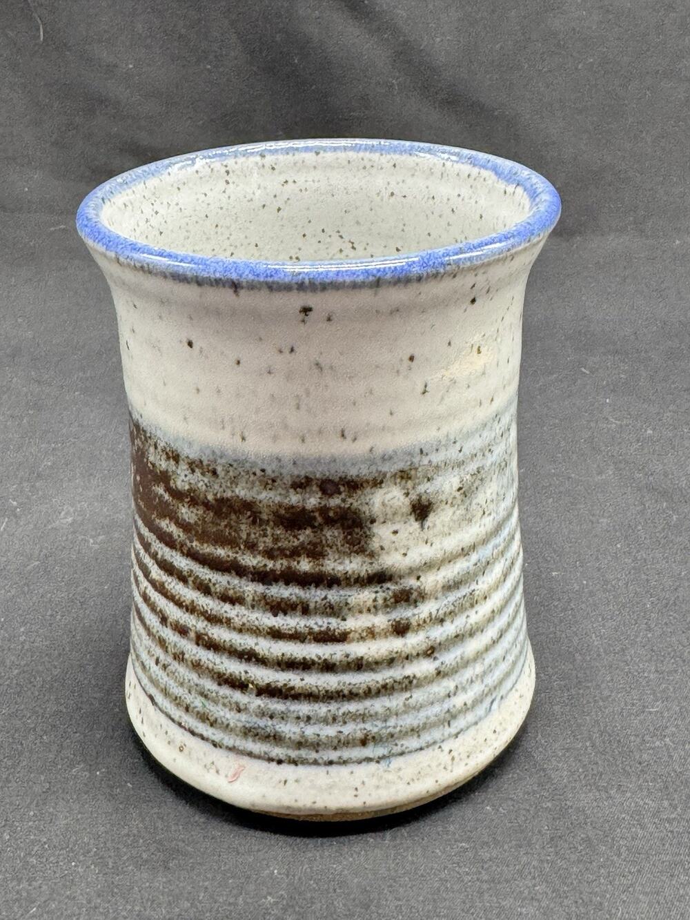 Hand Thrown Pottery Crock Vase Blue Gray Blue Glaze Small Artist Signed
